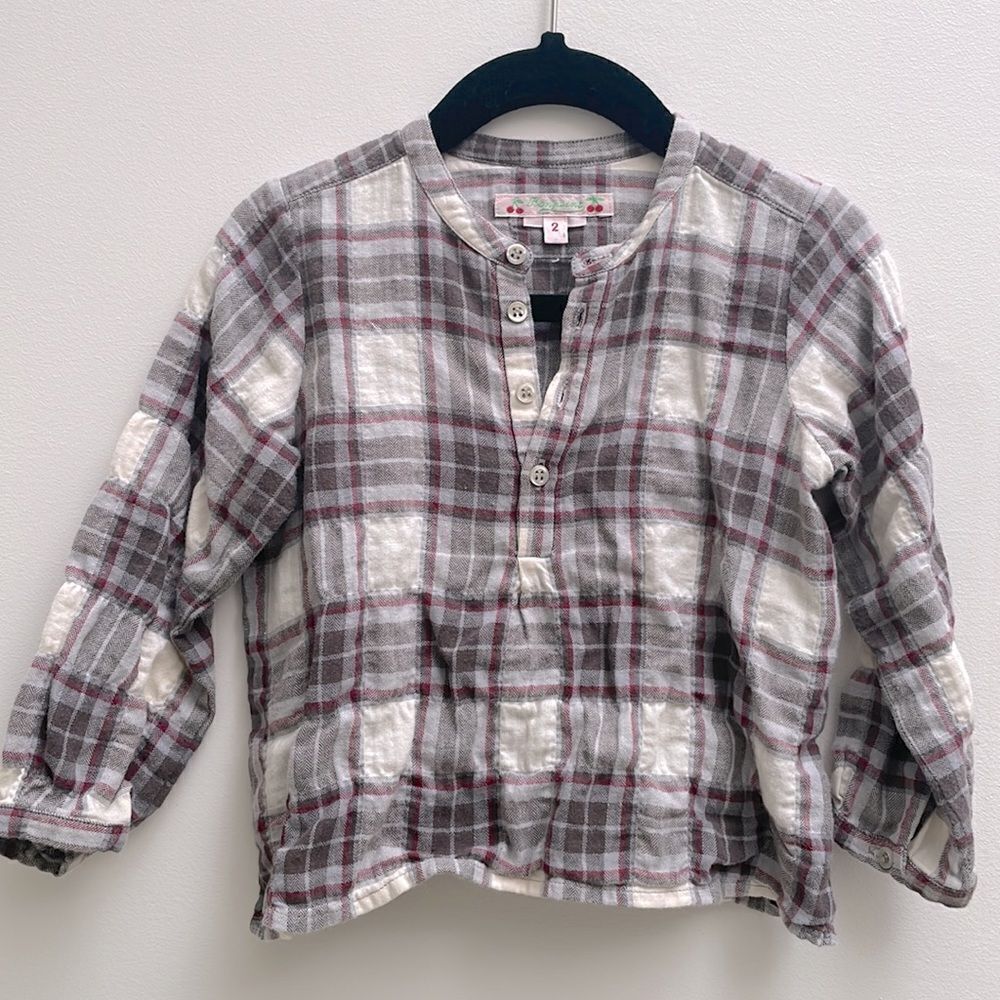 Bonpoint toddler girls plaid flannel tunic shirt top 2T